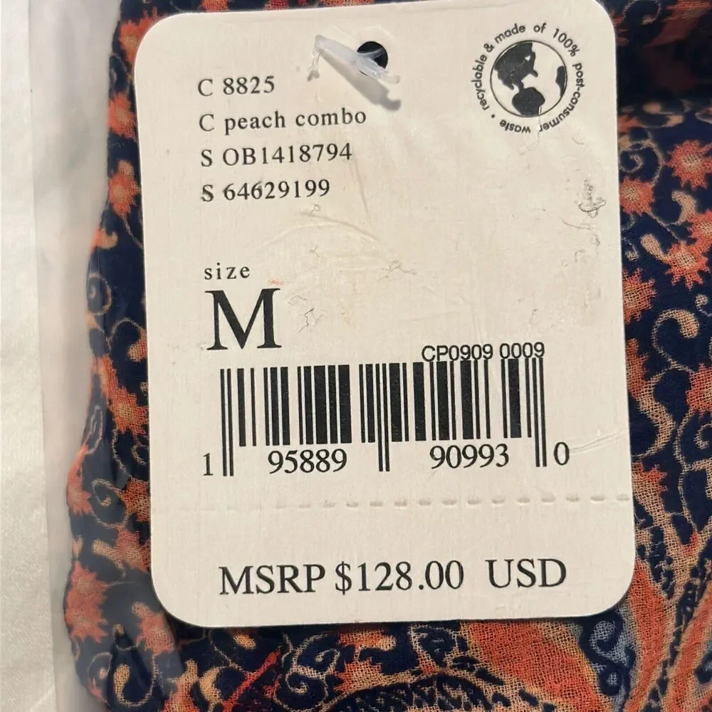 Free People Women's Peach Combo Floral V-Neck Long Sleeve Teegan Mini Dress Sz M - Picture 6 of 6